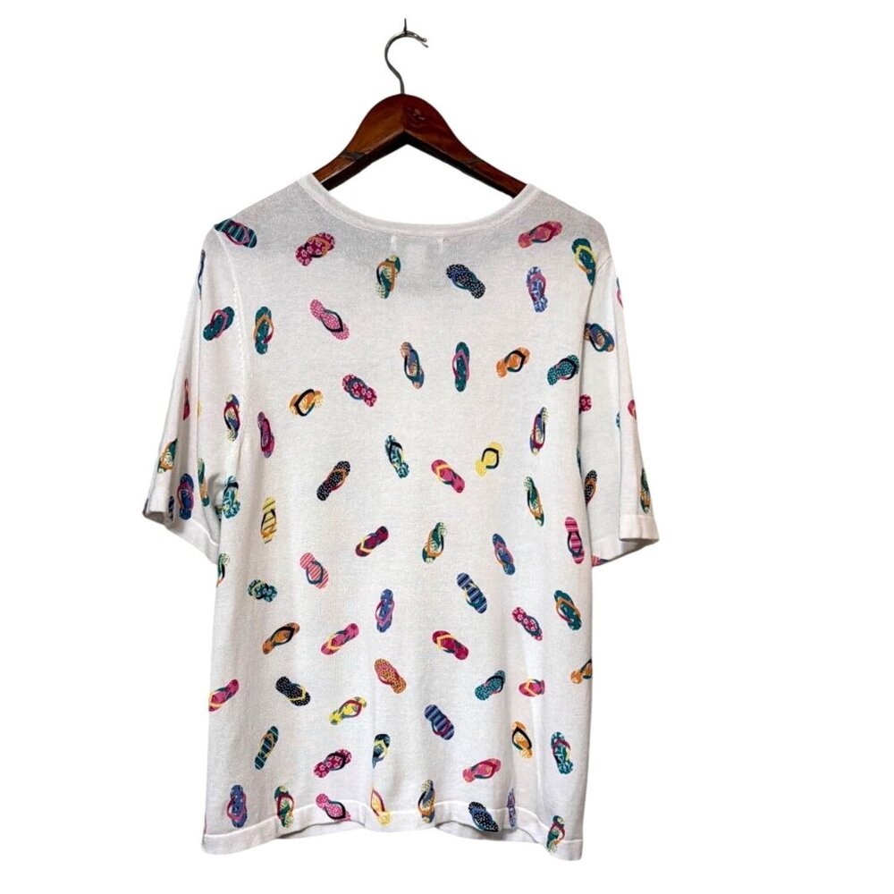 CJ Banks Womens Cardigan With Flip Flop Print White 3/4 Sleeve Button-Up Size X - Picture 2 of 7
